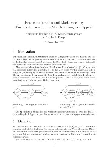 Realzeitautomaten und Modelchecking Eine Einführung in das ...