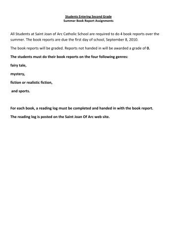 Mystery Summer Book Report - Saint Joan of Arc School