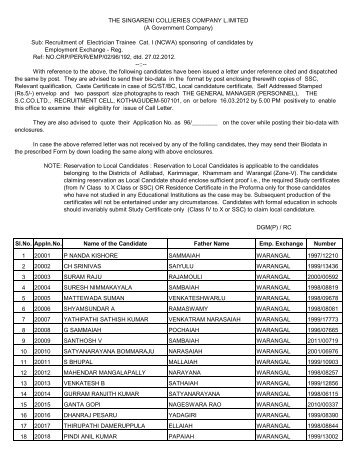 DGM(P) / RC Sl.No. Appln.No. Name of the Candidate Father Name ...