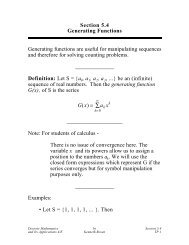 Section 5.4 Generating Functions Generating functions are useful for ...