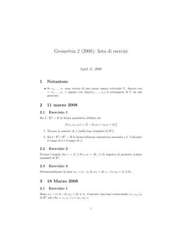 Geometria 2 (2008): lista di esercizi - DMI