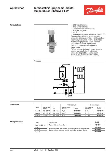 Termostatinis grąžinamo srauto temperatūros ribotuvas FJV - Danfoss