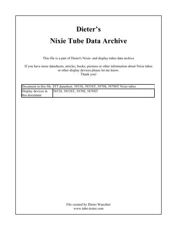 ITT datasheet: 5853S, 5853ST, 5870S, 5870ST Nixie ... - Tube-Tester