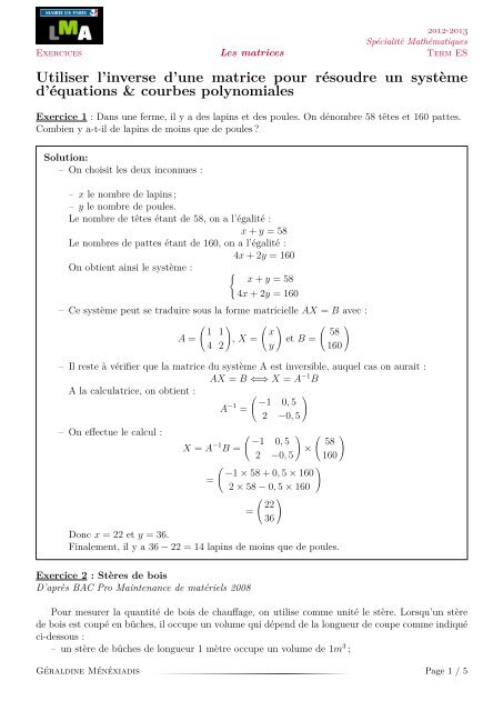 Correction Exercices Maison Matrice Inverse Lyceedadultes Fr Correction Exercices Maison Matrice Inverse Lyceedadultes Fr