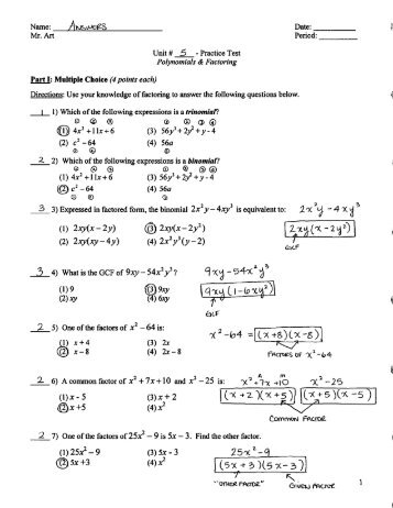 Factoring - Practice Test - Answers.pdf