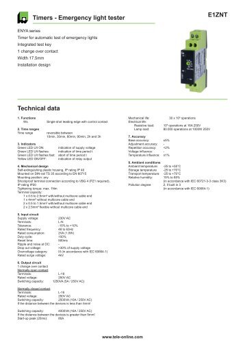 E1ZNT Timers - Emergency light tester Technical data