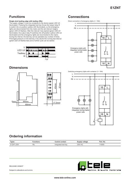 E1ZNT Timers - Emergency light tester Technical data