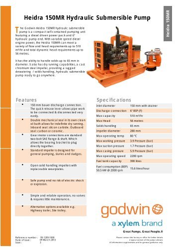 Heidra 150MR Hydraulic Submersible Pump - Godwin Pumps