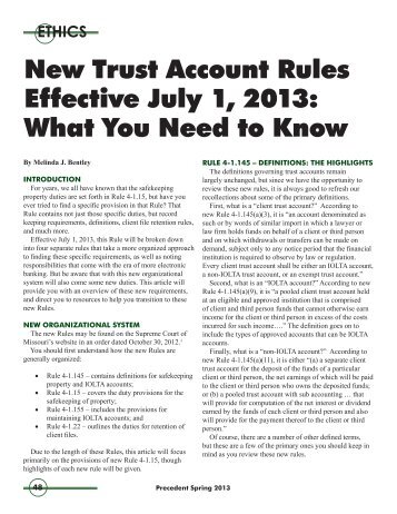 New Trust Account Rules Effective July 1, 2013 ... - the Missouri Bar
