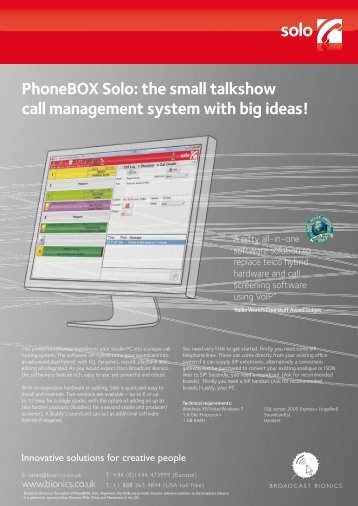 PhoneBOX Solo: the small talkshow call ... - Broadcast Bionics