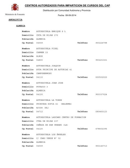 Centros autorizados para imparticiÃ³n de cursos del CAP