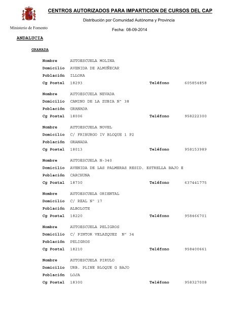 Centros autorizados para imparticiÃ³n de cursos del CAP