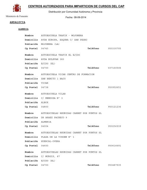 Centros autorizados para imparticiÃ³n de cursos del CAP