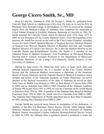 George Cicero Smith, Sr., MD - Alabama Medical Alumni