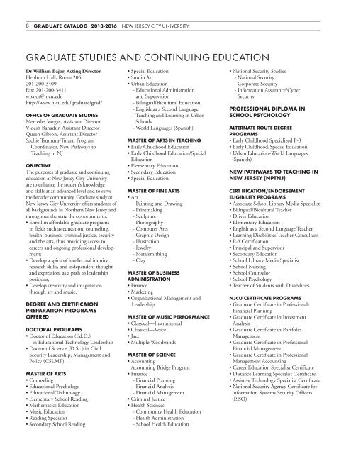 Graduate Catalog - New Jersey City University