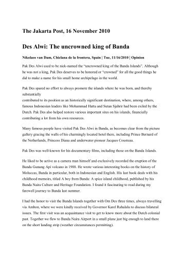 Des Alwi: The uncrowned king of Banda - Nikolaos van Dam