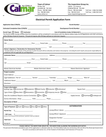 Electrical Permit Application Form - The Town of Calmar