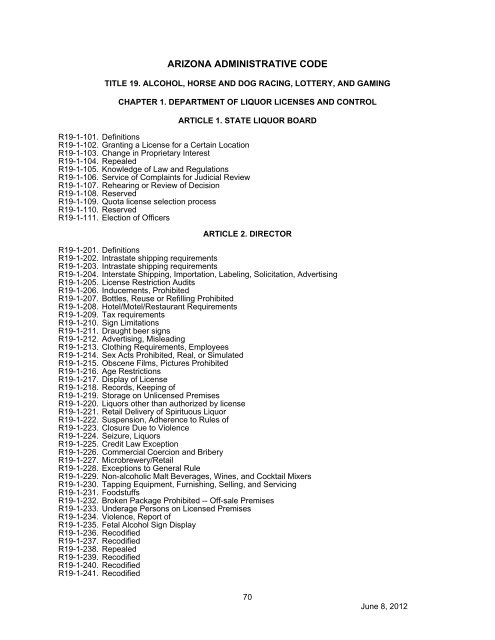 Title 4 Law Book - Arizona Department of Liquor Licenses and Control