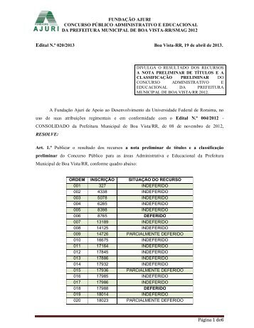 Edital 020-2013 - resultado dos recursos titulos.pdf - FundaÃ§Ã£o Ajuri
