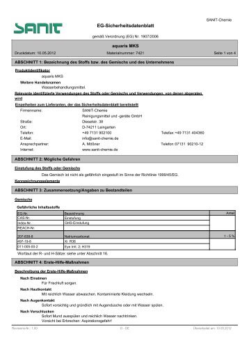 EG-Sicherheitsdatenblatt - SANIT Reinigungsmittel und