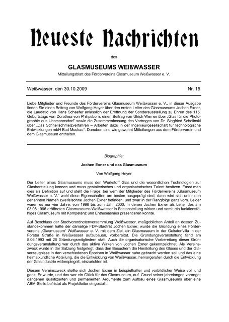 GLASMUSEUMS WEIßWASSER - Glasmuseum Weißwasser