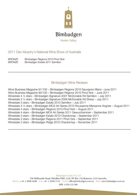 Download Bimbadgen's 2011 Wine Show Results - Bimbadgen Estate