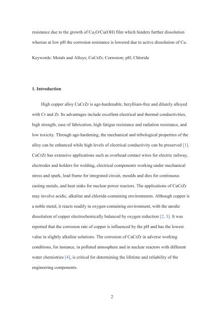 Effect of pH on corrosion behavior of CuCrZr in solution without and ...