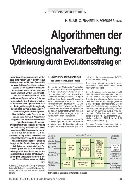 Algorithmen der Videosignalverarbeitung: Optimierung durch ...