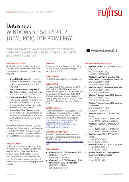 FUJITSU Windows Server 2012 OEM / ROK for PRIMERGY - Icecat.biz