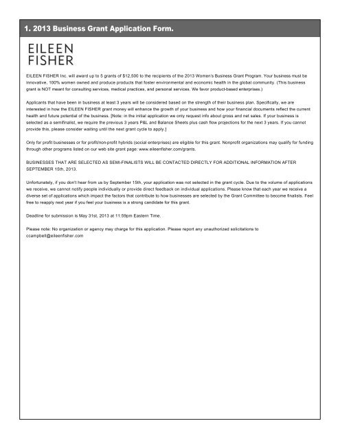 1. 2013 Business Grant Application Form. - Eileen Fisher