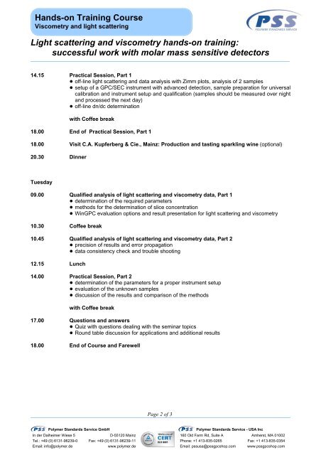 Light scattering and viscometry hands-on training - PSS