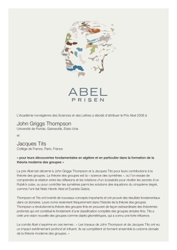 John Griggs Thompson Jacques Tits - The Abel Prize