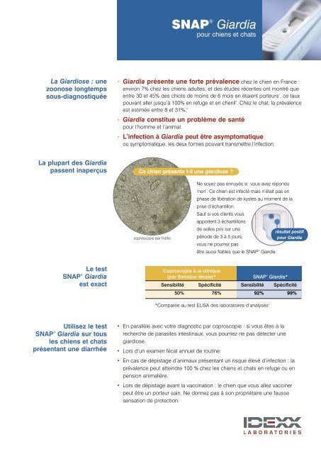 Fiche d'information produit SNAP Giardia - Idexx