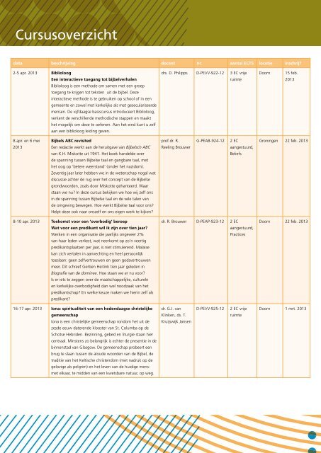 Postacademisch onderwijs voor predikanten en geestelijk verzorgers