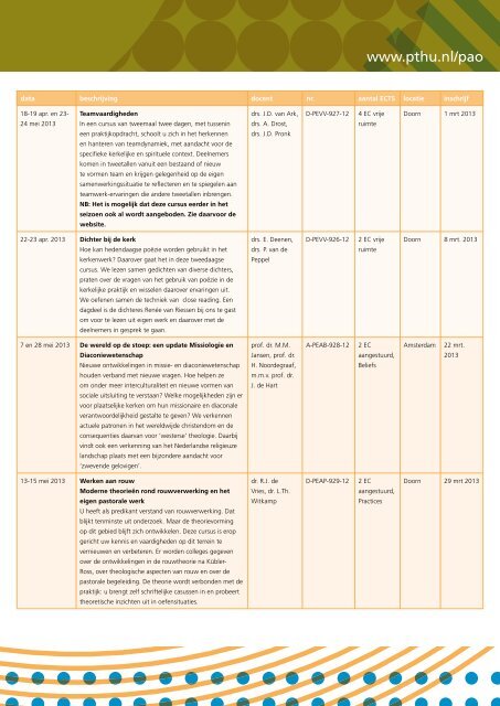 Postacademisch onderwijs voor predikanten en geestelijk verzorgers