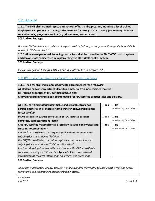 scs fsc chain of custody indicators for forest management enterprises