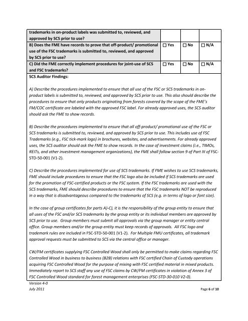 scs fsc chain of custody indicators for forest management enterprises