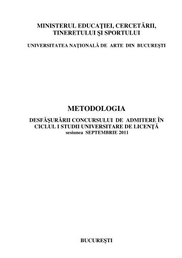 Metodologia admiterii - Universitatea Naţională de Arte