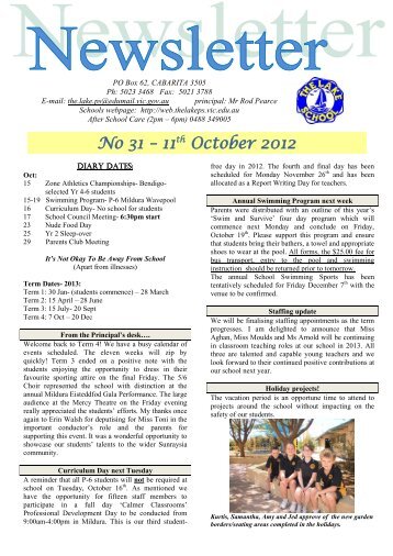 No 31 â 11th October 2012 - The Lake School