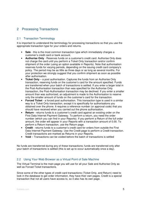 Internet Payment Gateway User Guide First Data Virtual Terminal