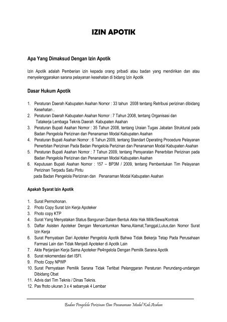 IZIN APOTIK - Pemerintah Kabupaten Asahan
