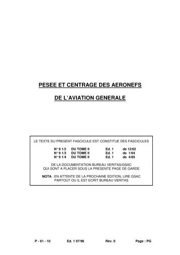 PESEE ET CENTRAGE DES AERONEFS DE L'AVIATION GENERALE