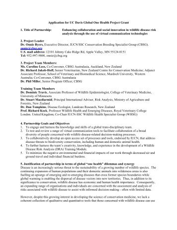 Application for UC Davis Global One Health Project Grant 1. Title of ...