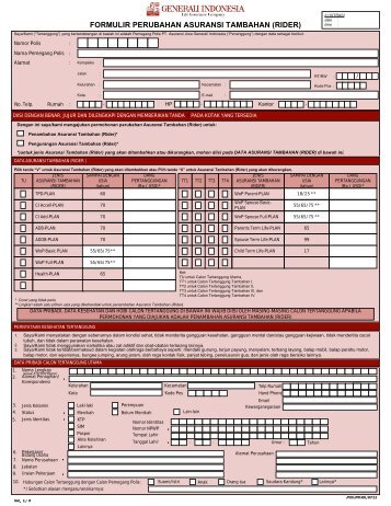 Formulir Perubahan Asuransi Tambahan (Rider) - Generali Indonesia