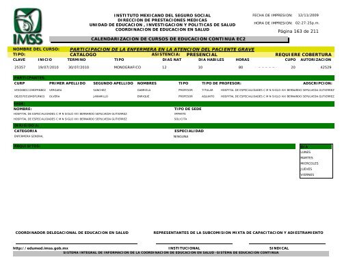 Cursos CatÃ¡logo 2010 - Edumed IMSS - Instituto Mexicano del ...