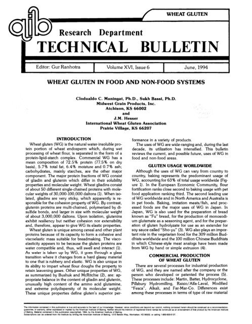 Wheat Gluten in Food and Non-Food Systems