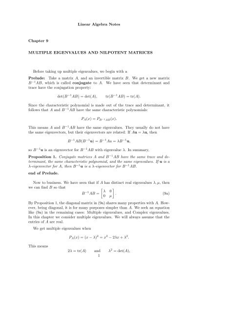 Linear Algebra Notes Chapter 9 MULTIPLE EIGENVALUES AND ...