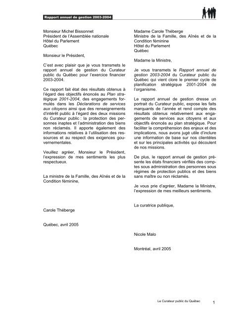Rapport annuel de gestion 2003-2004 - Le Curateur public du QuÃ©bec