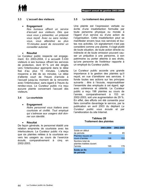 Rapport annuel de gestion 2003-2004 - Le Curateur public du QuÃ©bec