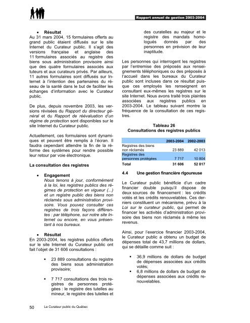 Rapport annuel de gestion 2003-2004 - Le Curateur public du QuÃ©bec